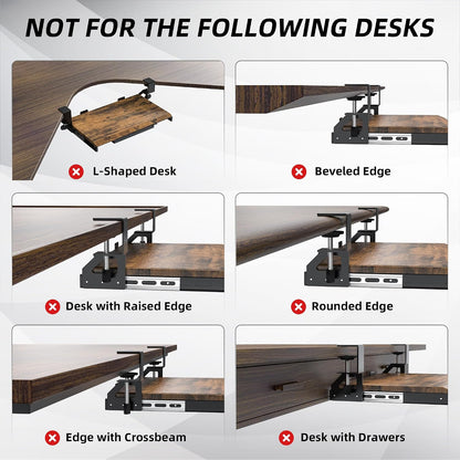 Small Keyboard Tray Under Desk with Metal Rail, 19.7x11.8", Oak