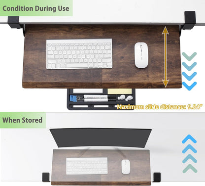 Small Keyboard Tray Under Desk with Metal Rail, 19.7x11.8", Oak