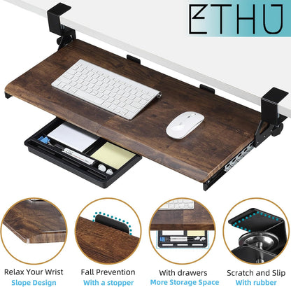 Small Keyboard Tray Under Desk with Metal Rail, 19.7x11.8", Oak
