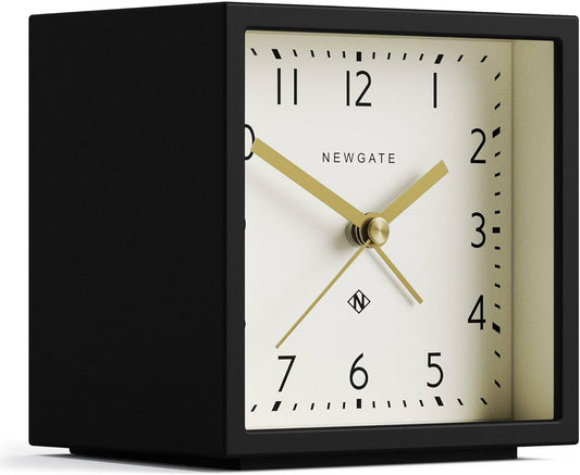 ® Equinox Alarm Clock | Design-led Cube Shaped Modern Alarm | Black | Ideal for Bedside, Desk, Shelf & Mantel | Mid-Century Bedroom & Office Accessory