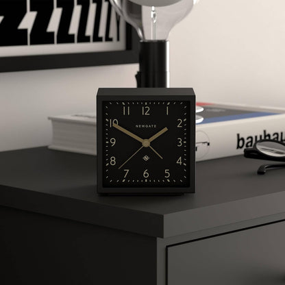 ® Equinox Alarm Clock | Design-led Cube Shaped Modern Alarm | Black | Ideal for Bedside, Desk, Shelf & Mantel | Mid-Century Bedroom & Office Accessory