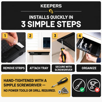 KEEPERS Anything Keeper — Compact 11x10in Under-Cabinet Slide-Out Drawer, Hidden Steel Organizer for K-Cups & Desk Items, RV & Small Kitchen — Black