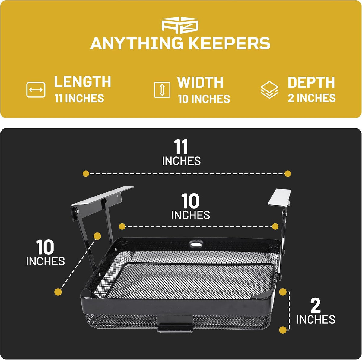 KEEPERS Anything Keeper — Compact 11x10in Under-Cabinet Slide-Out Drawer, Hidden Steel Organizer for K-Cups & Desk Items, RV & Small Kitchen — Black