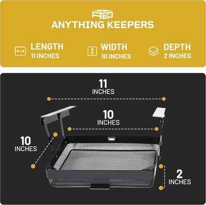 KEEPERS Anything Keeper — Compact 11x10in Under-Cabinet Slide-Out Drawer, Hidden Steel Organizer for K-Cups & Desk Items, RV & Small Kitchen — Black