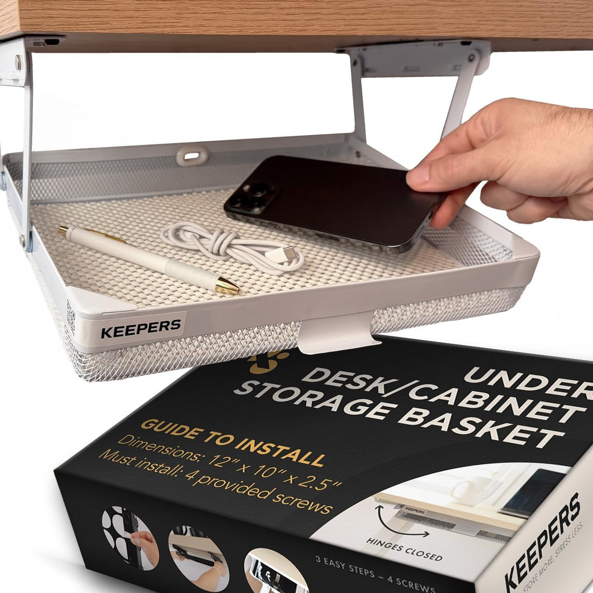 KEEPERS Anything Keeper — Compact 11x10in Under-Cabinet Slide-Out Drawer, Hidden Steel Organizer for K-Cups & Desk Items, RV & Small Kitchen — Black