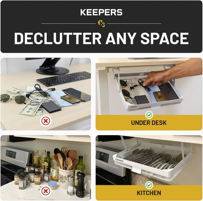 KEEPERS Anything Keeper — Compact 11x10in Under-Cabinet Slide-Out Drawer, Hidden Steel Organizer for K-Cups & Desk Items, RV & Small Kitchen — Black
