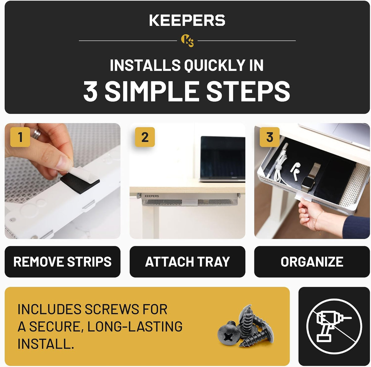 KEEPERS Anything Keeper — Compact 11x10in Under-Cabinet Slide-Out Drawer, Hidden Steel Organizer for K-Cups & Desk Items, RV & Small Kitchen — Black