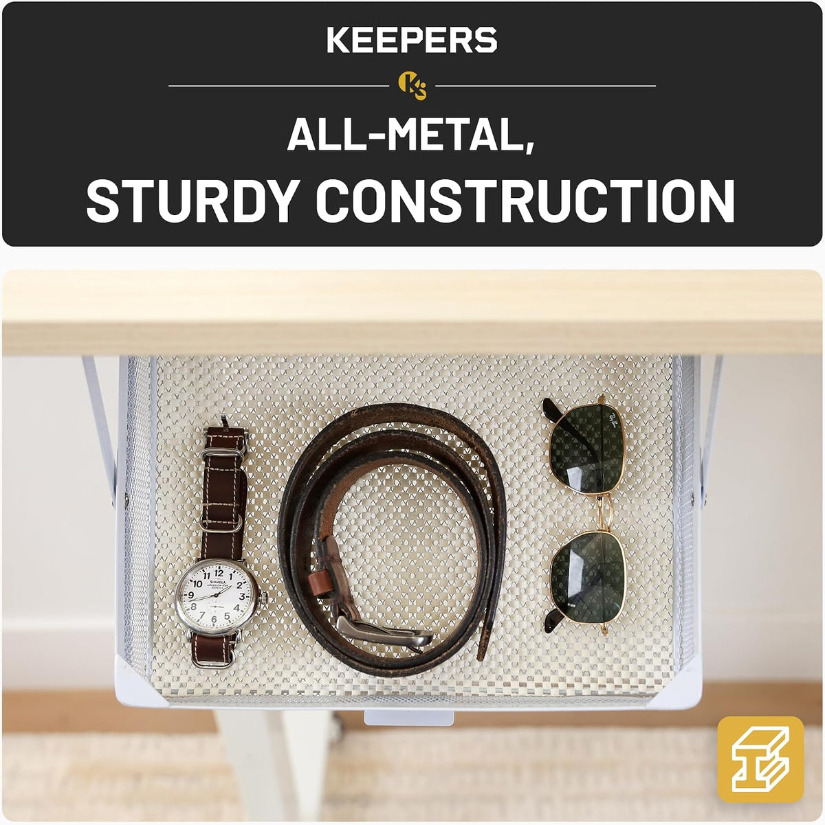 KEEPERS Anything Keeper — Compact 11x10in Under-Cabinet Slide-Out Drawer, Hidden Steel Organizer for K-Cups & Desk Items, RV & Small Kitchen — Black