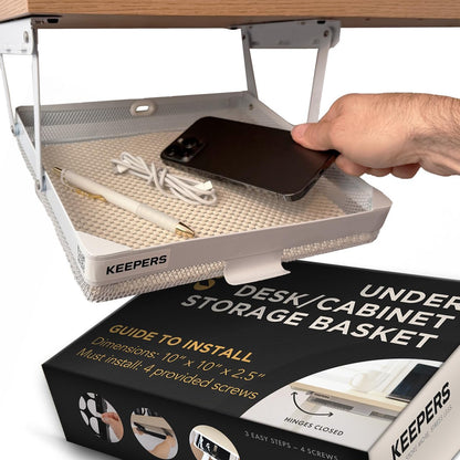 KEEPERS Anything Keeper — Compact 11x10in Under-Cabinet Slide-Out Drawer, Hidden Steel Organizer for K-Cups & Desk Items, RV & Small Kitchen — Black