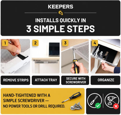 KEEPERS Anything Keeper — Compact 11x10in Under-Cabinet Slide-Out Drawer, Hidden Steel Organizer for K-Cups & Desk Items, RV & Small Kitchen — Black