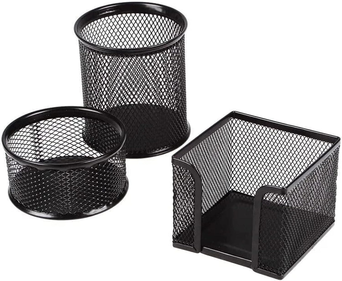 Pen Holder Desktop Pencil Organizer Metal Mesh Pen Cup Paper Clip Holder Memo Pad Holder Stationary Organizer for Desk 3 Pieces of a Set