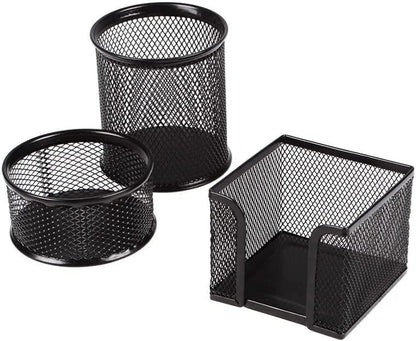 Pen Holder Desktop Pencil Organizer Metal Mesh Pen Cup Paper Clip Holder Memo Pad Holder Stationary Organizer for Desk 3 Pieces of a Set