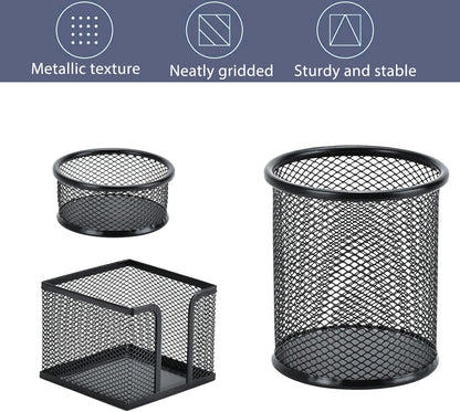 Pen Holder Desktop Pencil Organizer Metal Mesh Pen Cup Paper Clip Holder Memo Pad Holder Stationary Organizer for Desk 3 Pieces of a Set