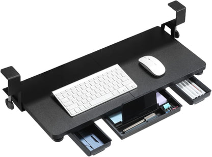 Keyboard Tray Under Desk with Drawer,26.77" X 11.81"Large Size Keyboard Tray with C Clamp-on Mount, Easy to Install, for Home Office (White)