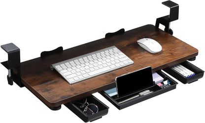 Keyboard Tray Under Desk with Drawer,26.77" X 11.81"Large Size Keyboard Tray with C Clamp-on Mount, Easy to Install, for Home Office (White)