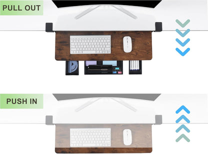 Keyboard Tray Under Desk with Drawer,26.77" X 11.81"Large Size Keyboard Tray with C Clamp-on Mount, Easy to Install, for Home Office (White)