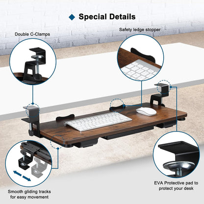 Keyboard Tray Under Desk with Drawer,26.77" X 11.81"Large Size Keyboard Tray with C Clamp-on Mount, Easy to Install, for Home Office (White)