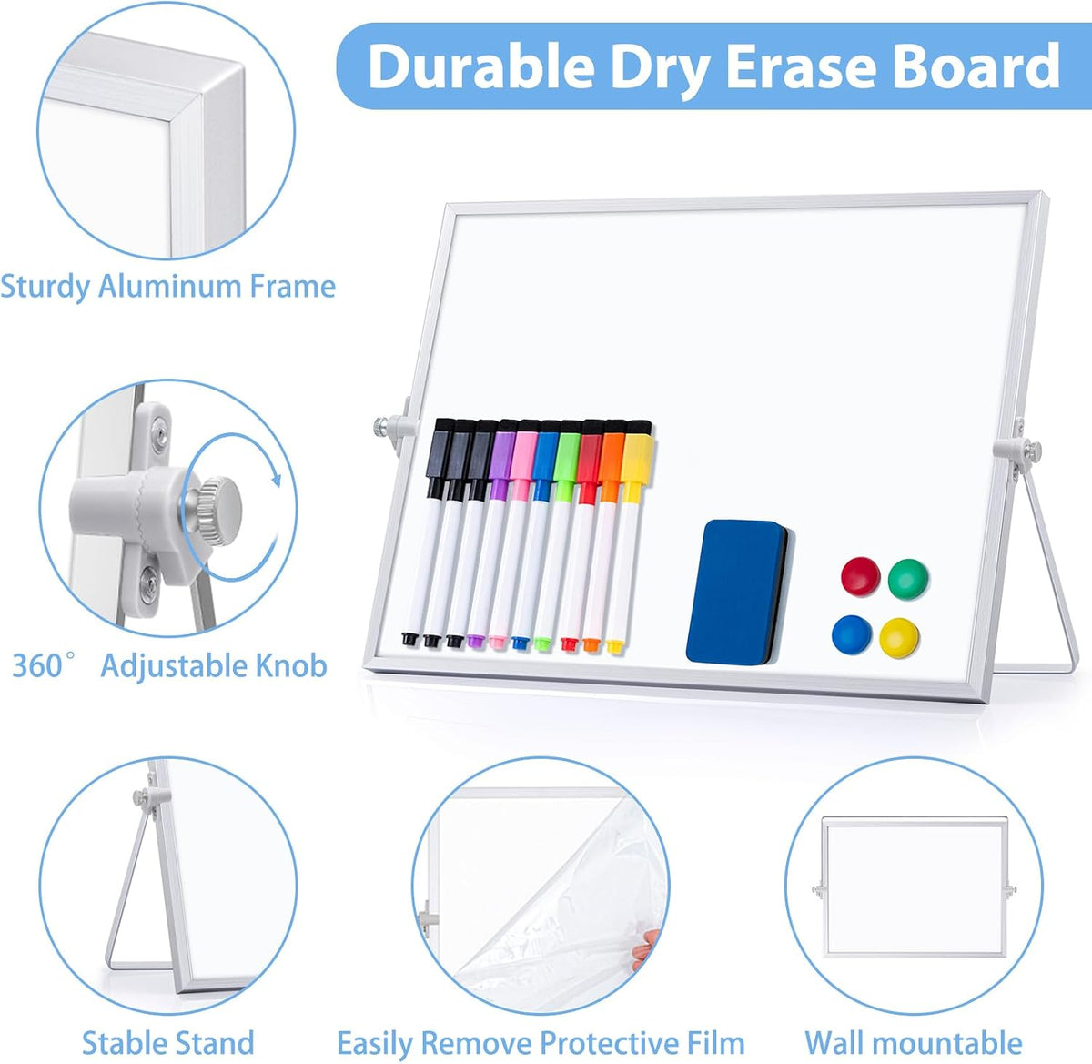 Small WhiteBoard with Stand 10" X 10"