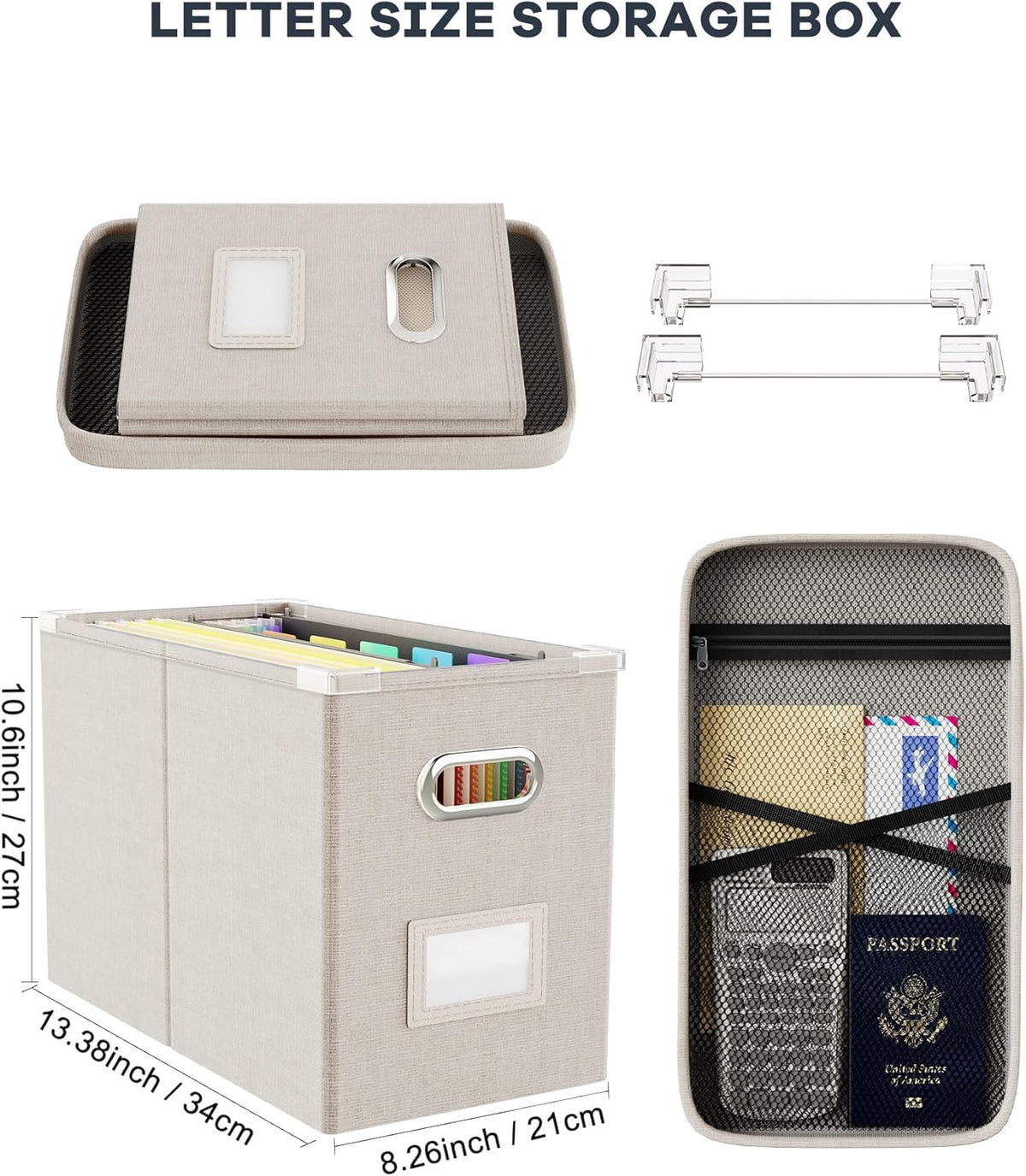 File Organizer Box with Lid, Hanging Filing File Box with Mesh Pocket, Document Organizer Box for Letter Files, Portable Storage Box(Green)