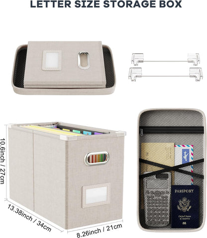 File Organizer Box with Lid, Hanging Filing File Box with Mesh Pocket, Document Organizer Box for Letter Files, Portable Storage Box(Green)