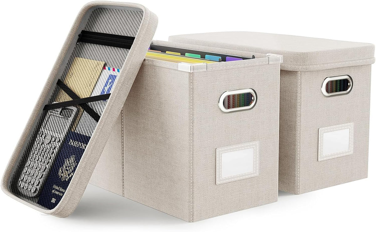 File Organizer Box with Lid, Hanging Filing File Box with Mesh Pocket, Document Organizer Box for Letter Files, Portable Storage Box(Green)