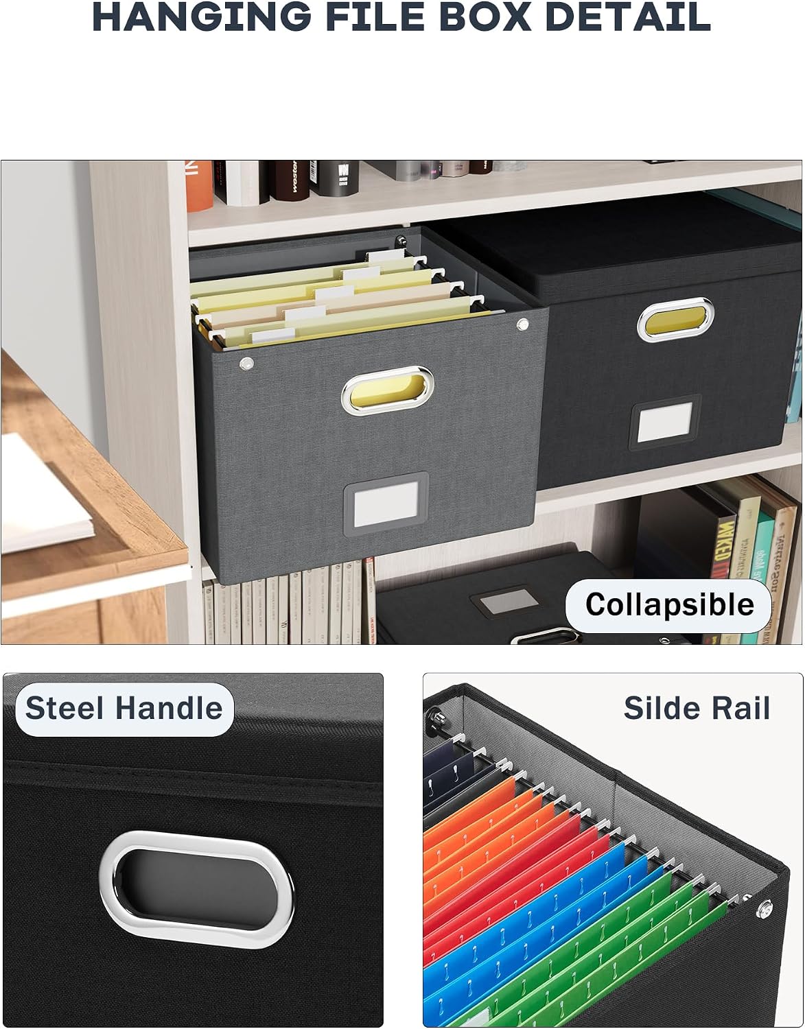 File Organizer Box with Lid, Hanging Filing File Box with Mesh Pocket, Document Organizer Box for Letter Files, Portable Storage Box(Green)