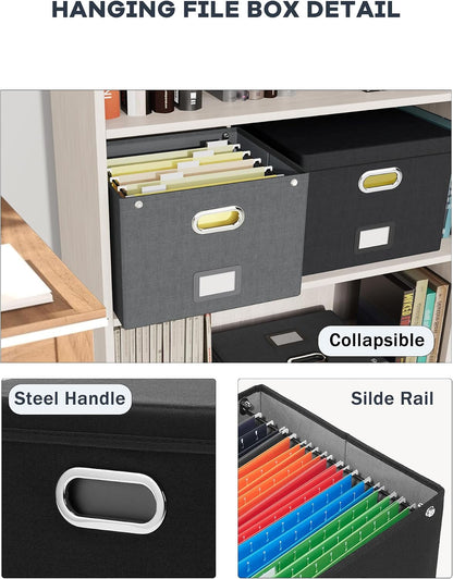 File Organizer Box with Lid, Hanging Filing File Box with Mesh Pocket, Document Organizer Box for Letter Files, Portable Storage Box(Green)