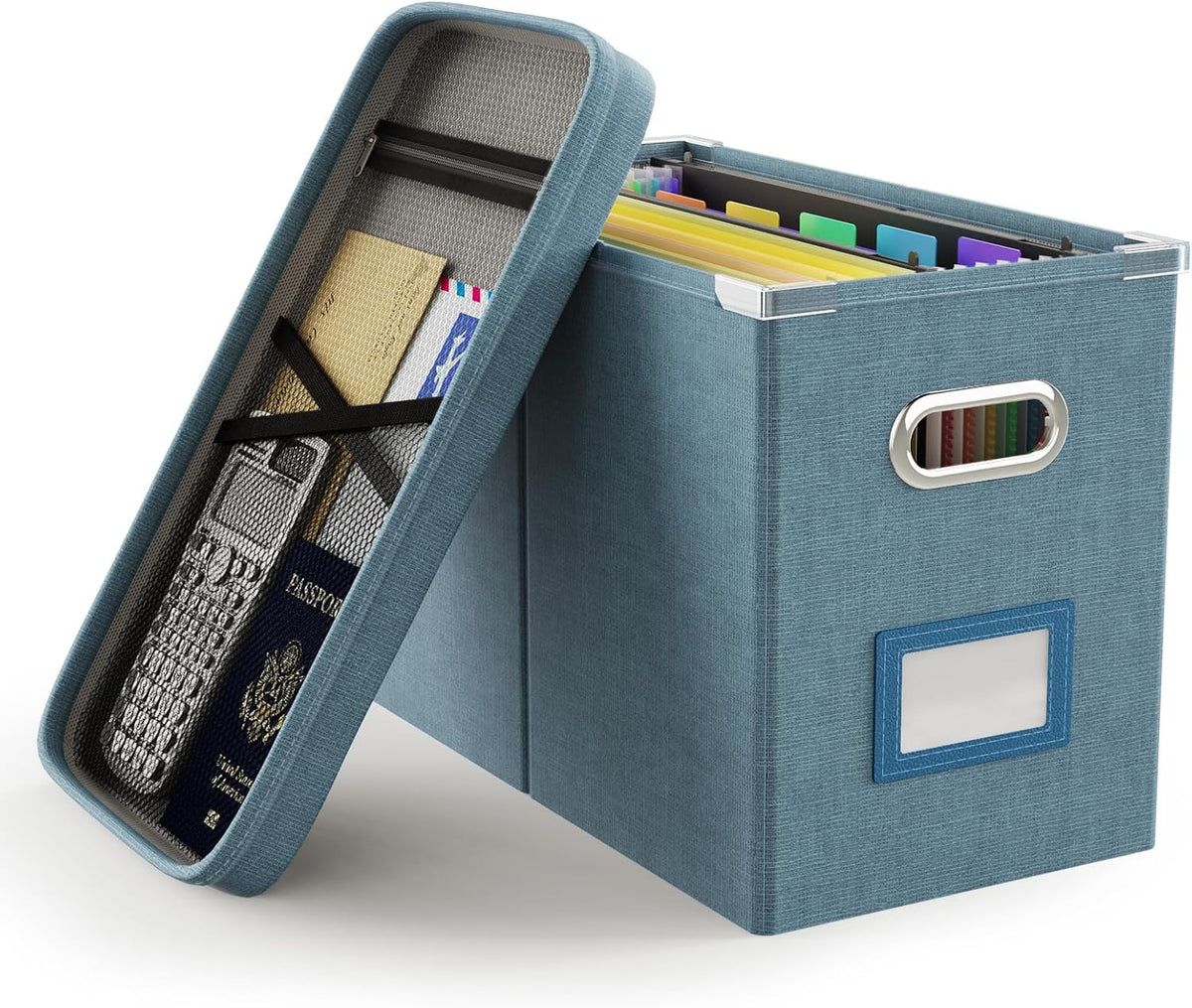 File Organizer Box with Lid, Hanging Filing File Box with Mesh Pocket, Document Organizer Box for Letter Files, Portable Storage Box(Green)