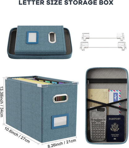 File Organizer Box with Lid, Hanging Filing File Box with Mesh Pocket, Document Organizer Box for Letter Files, Portable Storage Box(Green)