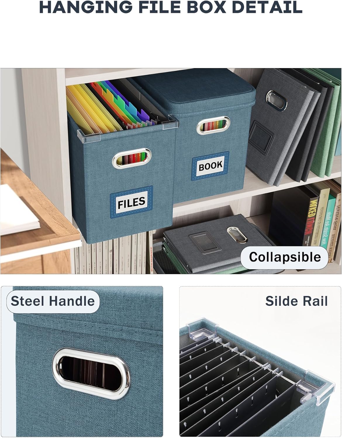 File Organizer Box with Lid, Hanging Filing File Box with Mesh Pocket, Document Organizer Box for Letter Files, Portable Storage Box(Green)
