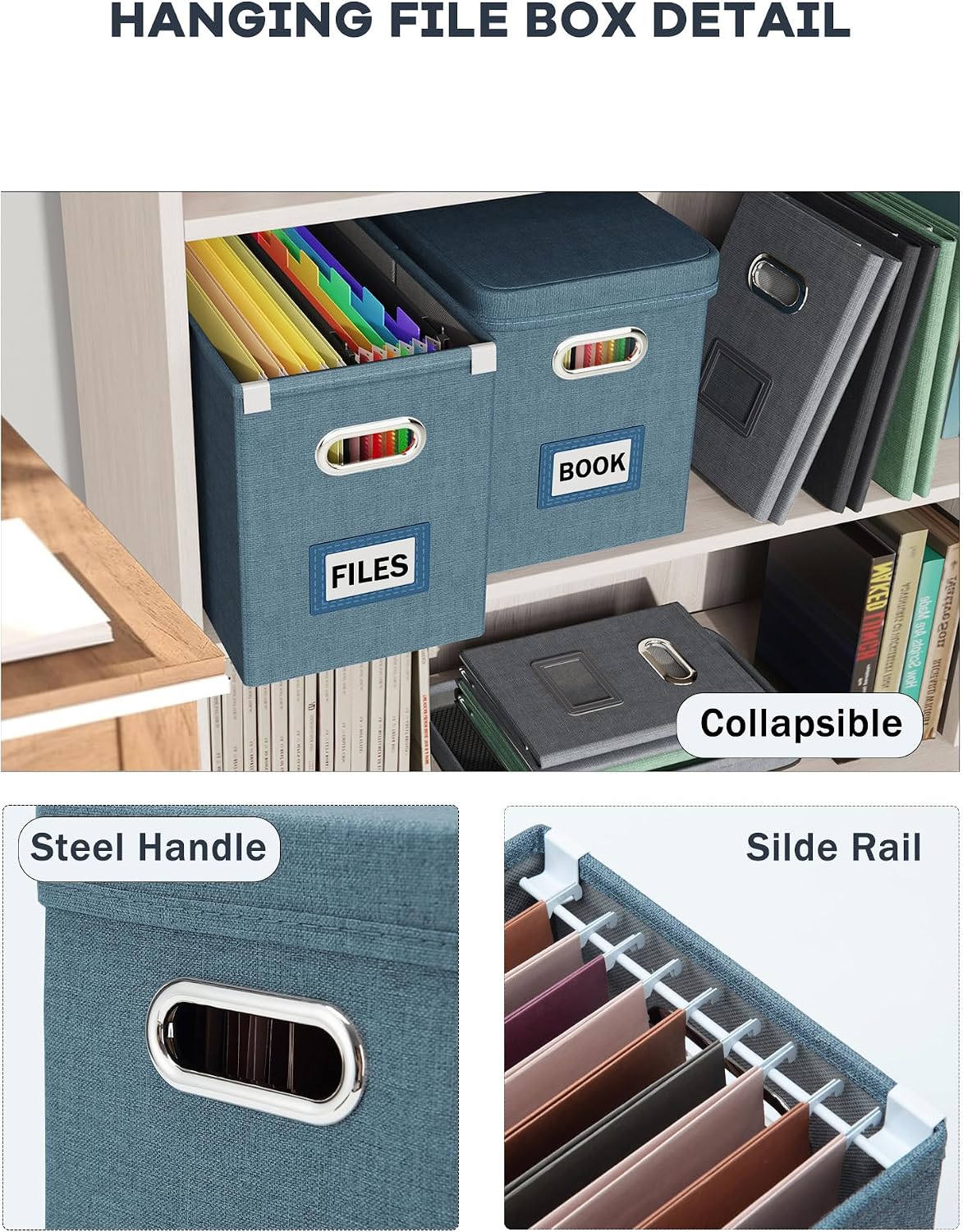 File Organizer Box with Lid, Hanging Filing File Box with Mesh Pocket, Document Organizer Box for Letter Files, Portable Storage Box(Green)