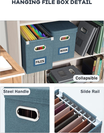 File Organizer Box with Lid, Hanging Filing File Box with Mesh Pocket, Document Organizer Box for Letter Files, Portable Storage Box(Green)