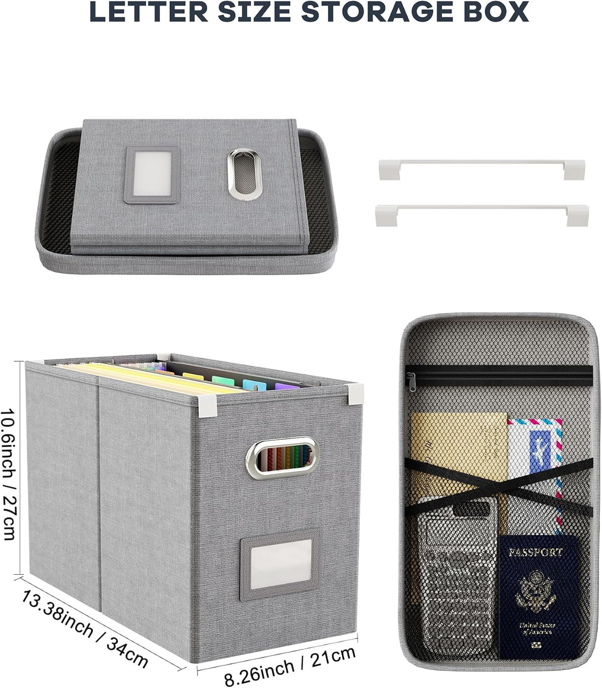 File Organizer Box with Lid, Hanging Filing File Box with Mesh Pocket, Document Organizer Box for Letter Files, Portable Storage Box(Green)