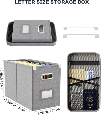 File Organizer Box with Lid, Hanging Filing File Box with Mesh Pocket, Document Organizer Box for Letter Files, Portable Storage Box(Green)