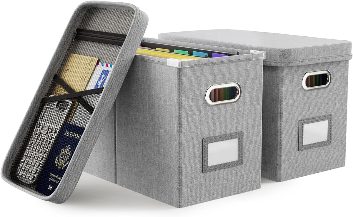File Organizer Box with Lid, Hanging Filing File Box with Mesh Pocket, Document Organizer Box for Letter Files, Portable Storage Box(Green)