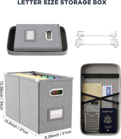File Organizer Box with Lid, Hanging Filing File Box with Mesh Pocket, Document Organizer Box for Letter Files, Portable Storage Box(Green)