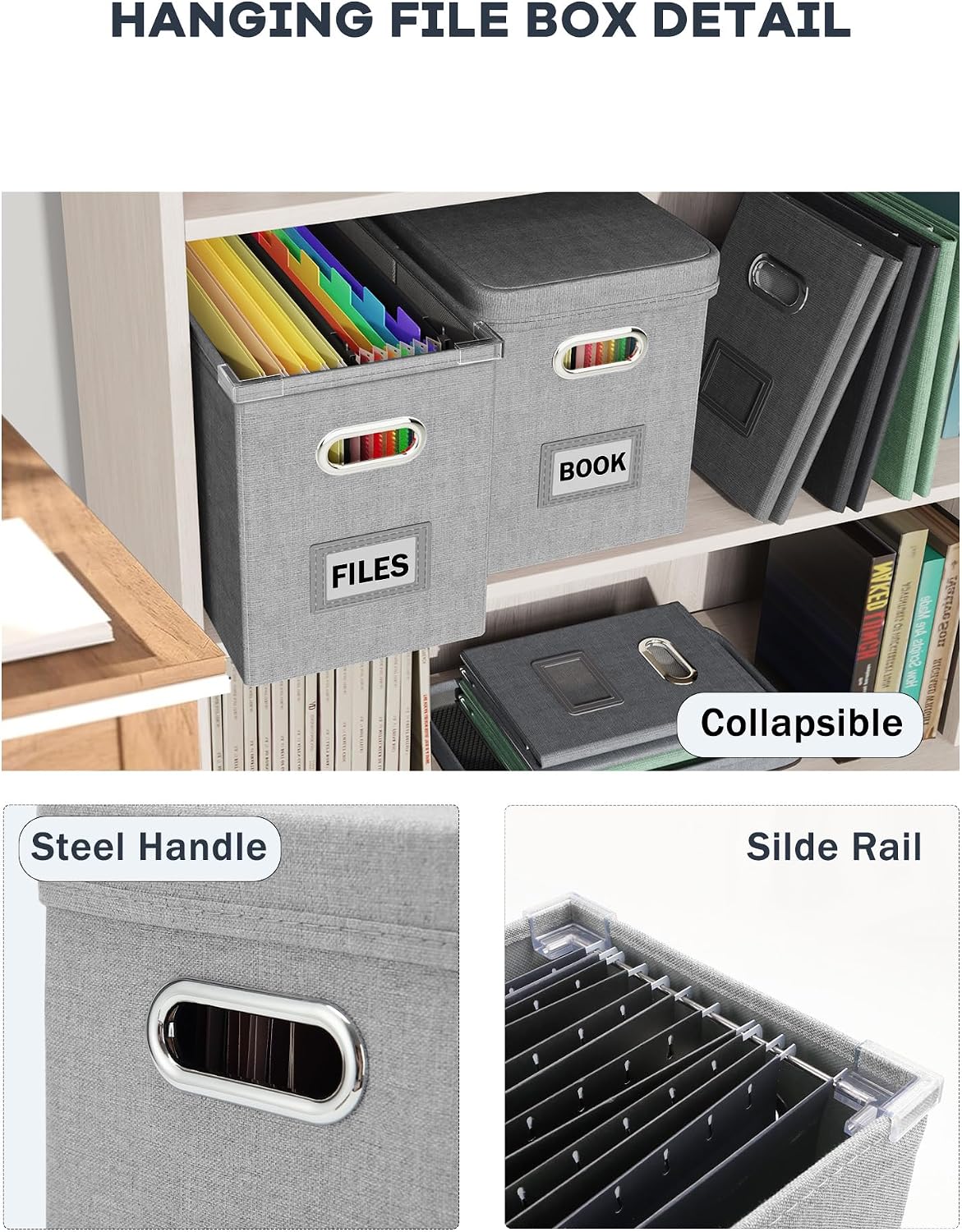 File Organizer Box with Lid, Hanging Filing File Box with Mesh Pocket, Document Organizer Box for Letter Files, Portable Storage Box(Green)
