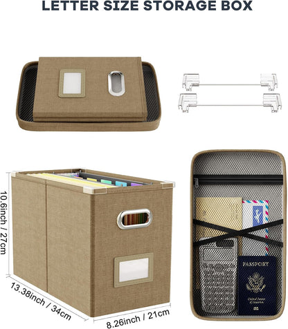 File Organizer Box with Lid, Hanging Filing File Box with Mesh Pocket, Document Organizer Box for Letter Files, Portable Storage Box(Green)
