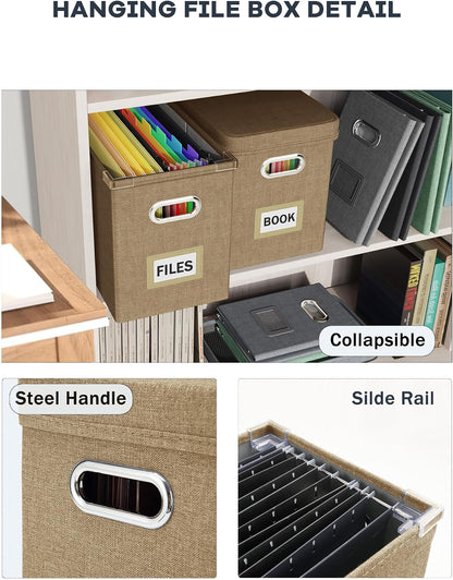 File Organizer Box with Lid, Hanging Filing File Box with Mesh Pocket, Document Organizer Box for Letter Files, Portable Storage Box(Green)