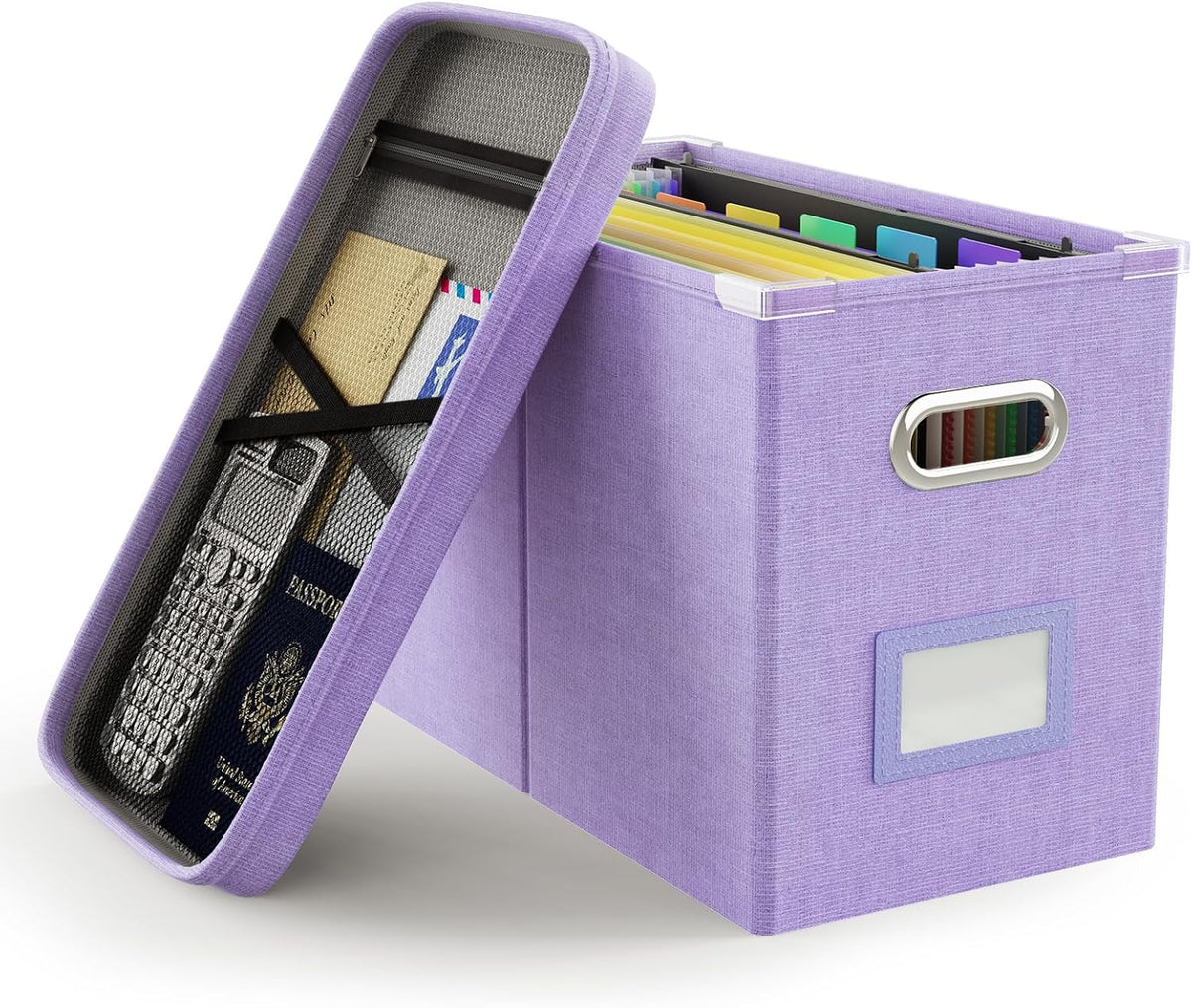 File Organizer Box with Lid, Hanging Filing File Box with Mesh Pocket, Document Organizer Box for Letter Files, Portable Storage Box(Green)