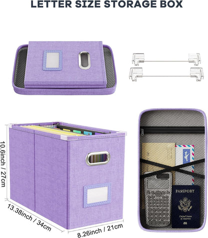 File Organizer Box with Lid, Hanging Filing File Box with Mesh Pocket, Document Organizer Box for Letter Files, Portable Storage Box(Green)
