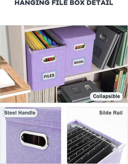 File Organizer Box with Lid, Hanging Filing File Box with Mesh Pocket, Document Organizer Box for Letter Files, Portable Storage Box(Green)