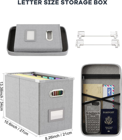 File Organizer Box with Lid, Hanging Filing File Box with Mesh Pocket, Document Organizer Box for Letter Files, Portable Storage Box(Green)