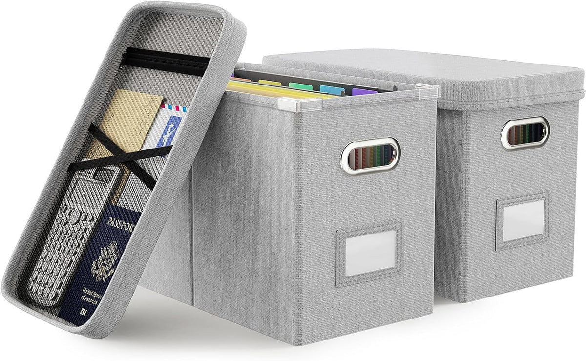 File Organizer Box with Lid, Hanging Filing File Box with Mesh Pocket, Document Organizer Box for Letter Files, Portable Storage Box(Green)