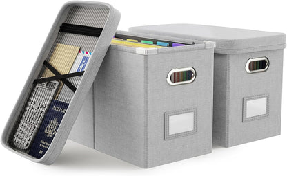 File Organizer Box with Lid, Hanging Filing File Box with Mesh Pocket, Document Organizer Box for Letter Files, Portable Storage Box(Green)