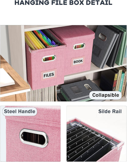 File Organizer Box with Lid, Hanging Filing File Box with Mesh Pocket, Document Organizer Box for Letter Files, Portable Storage Box(Green)