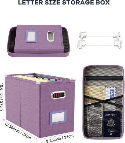 File Organizer Box with Lid, Hanging Filing File Box with Mesh Pocket, Document Organizer Box for Letter Files, Portable Storage Box(Green)