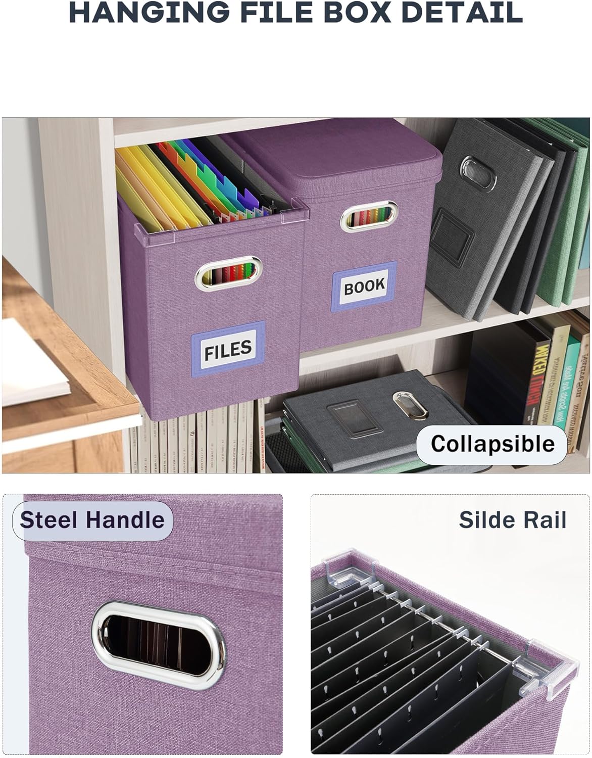 File Organizer Box with Lid, Hanging Filing File Box with Mesh Pocket, Document Organizer Box for Letter Files, Portable Storage Box(Green)