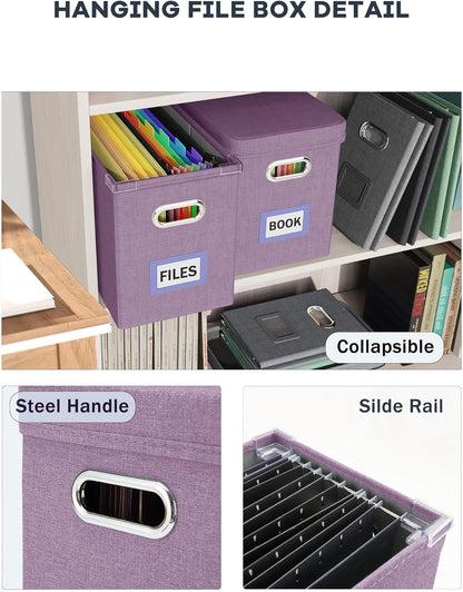File Organizer Box with Lid, Hanging Filing File Box with Mesh Pocket, Document Organizer Box for Letter Files, Portable Storage Box(Green)