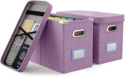 File Organizer Box with Lid, Hanging Filing File Box with Mesh Pocket, Document Organizer Box for Letter Files, Portable Storage Box(Green)